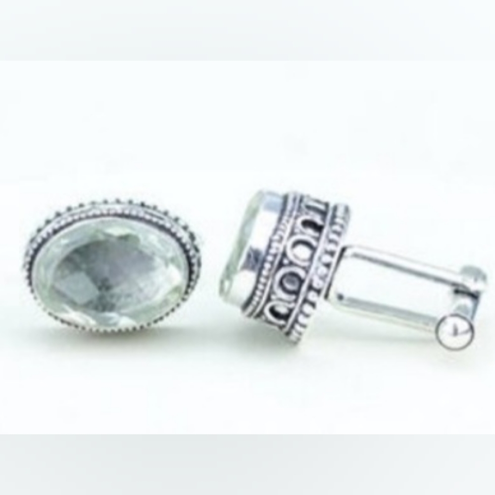 Sterling Silver Cuff Links- Green Amethyst Stone